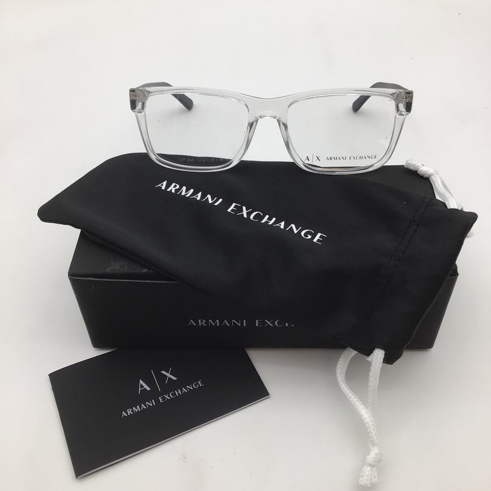 Armani Exchange AX3016 8033 Shiny Crystal Black Rectangular Eyeglass‎ Frames NEW